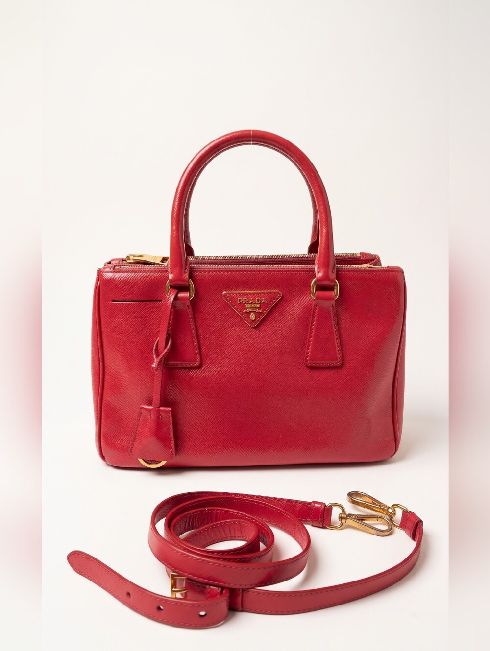 Prada Red Saffiano Leather Satchel with Detachable Strap